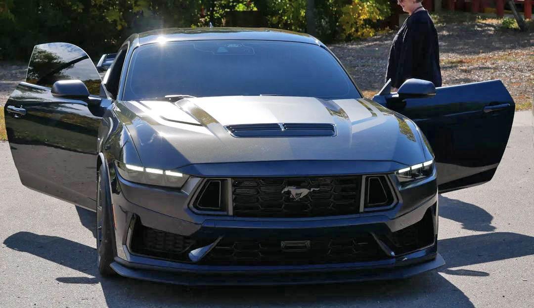 S650 Mustang Shadow Black Dark Horse and Grabber Blue Mustang GT S650 spotted at Flat Rock Assembly Plant Shadow Black Mustang Dark Horse front