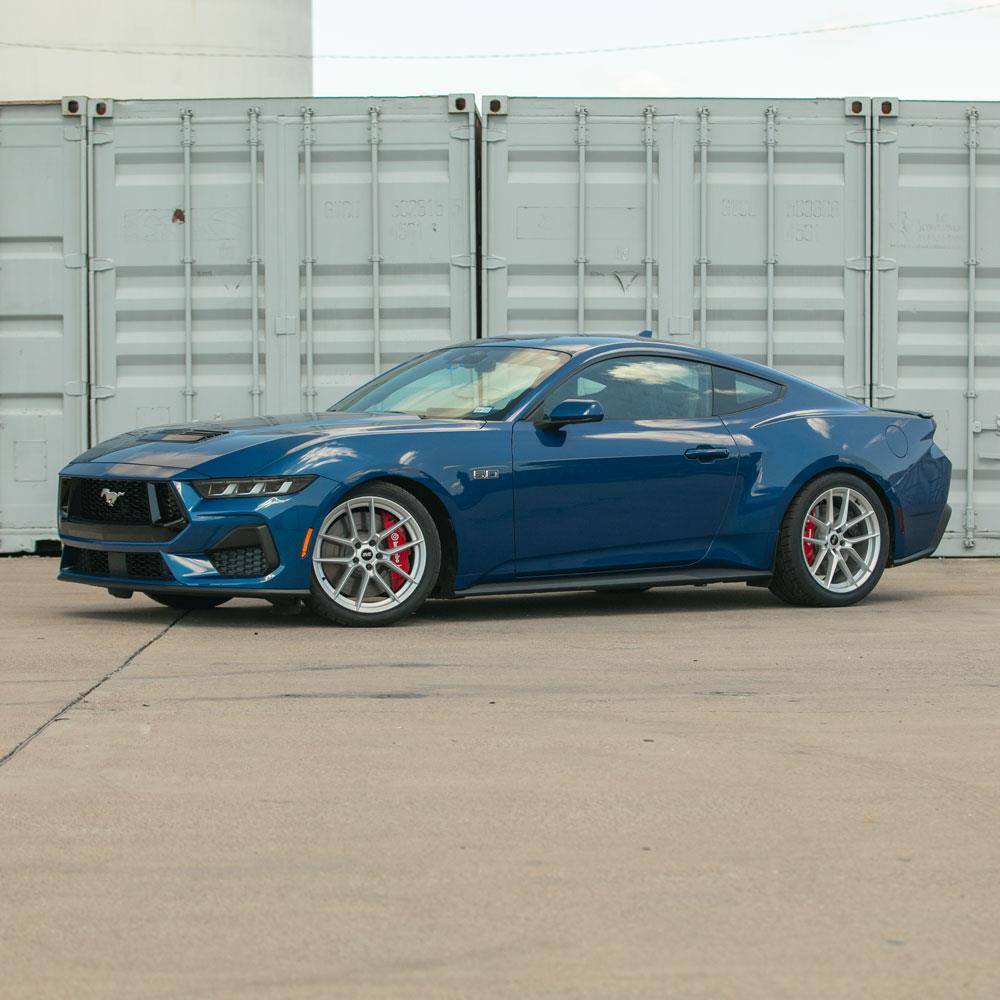 S650 Mustang Matte Silver SVE DHP1 Wheels On 2024 Atlas Blue Mustang GT sve-mustang-dhp1-wheel-nitto-tire-kit-19x10-11-silver-24-25_74913627