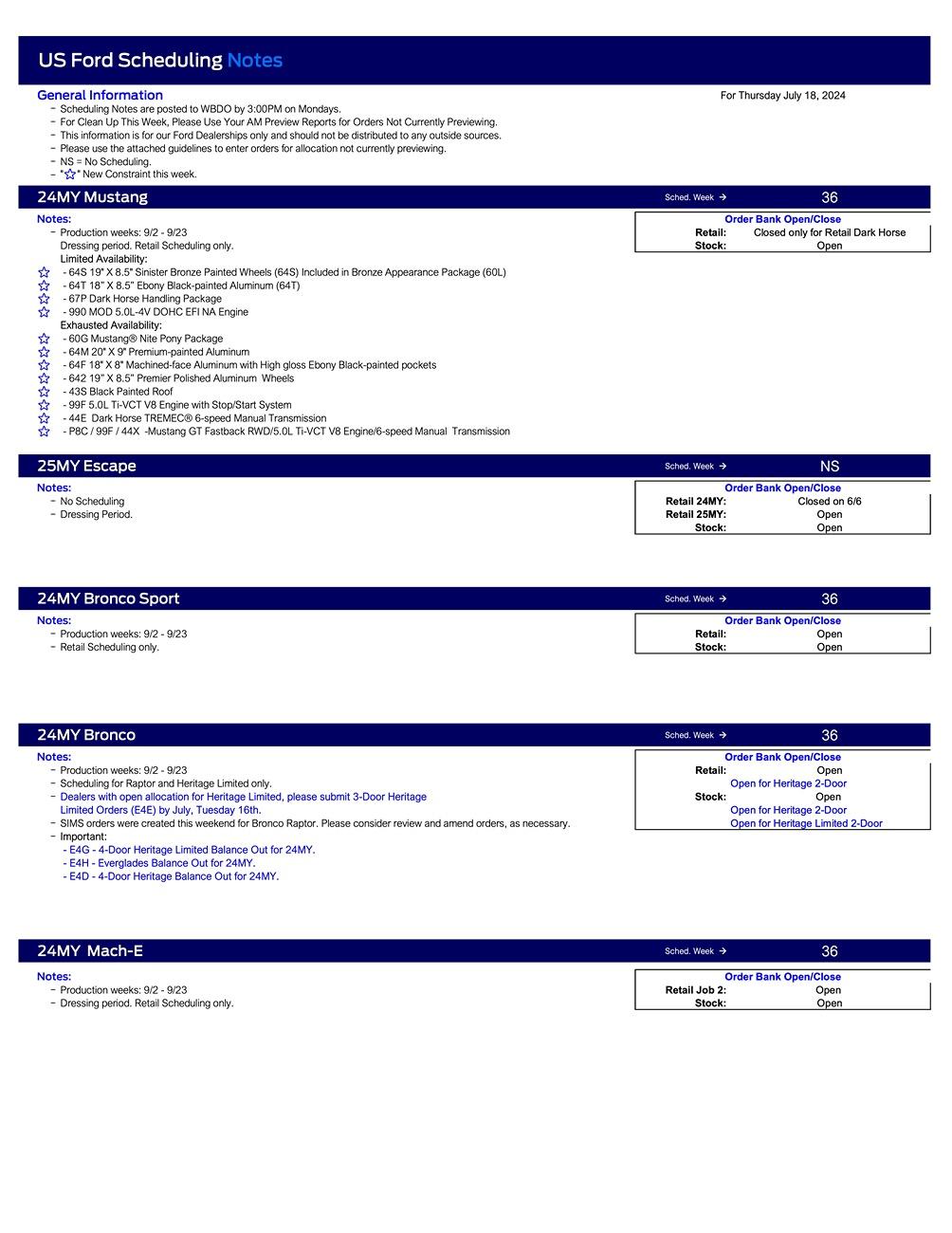 S650 Mustang 2024 Mustang Scheduling This Week (7/18/24) for Production Weeks 9/2 - 9/23 US Ford Scheduling Notes - 7.15.24-1