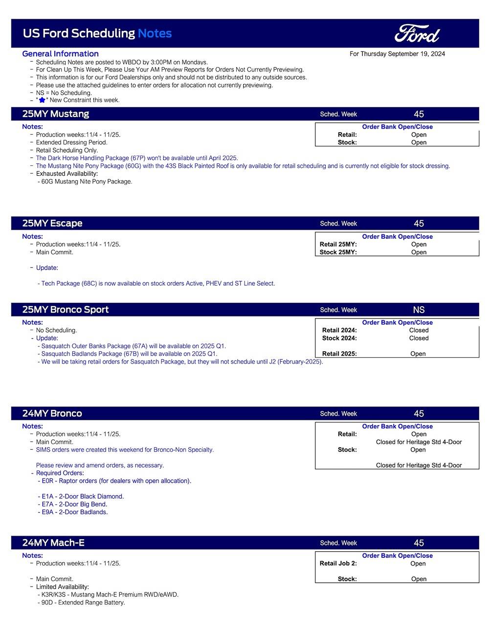 S650 Mustang 2025 Mustang Scheduling Begins This Week (9/19/24) for Production Weeks 11/4 - 11/25 US Ford Scheduling Notes - 9.16.24-1