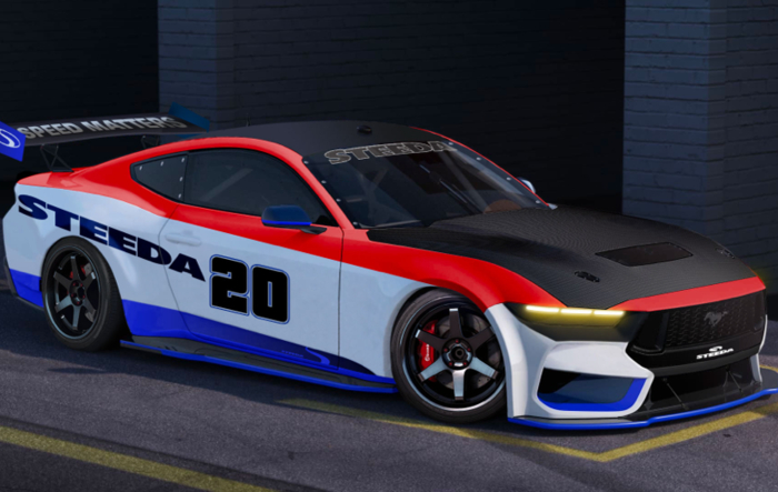 Steeda #20 Road Race Car Livery Preview Rendered on 2024 Mustang Dark Horse R