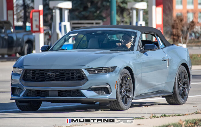 2024 Mustang EcoBoost Convertible Spied in Vapor Blue w/Blue Brembos