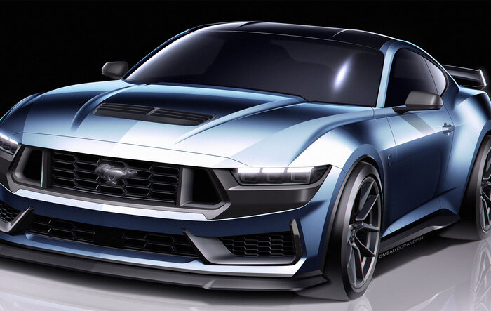 Dark Horse Mustang in different colors sketches posted by Ford Performance