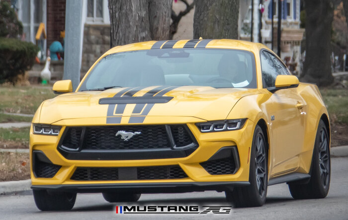 Racing Stripes Spied on Yellow Splash 2024 Mustang GT & EcoBoost (S650)