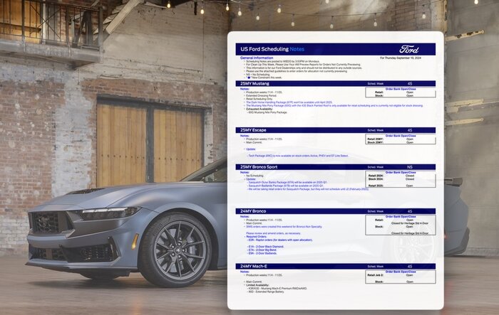 2025 Mustang Scheduling Begins This Week (9/19/24) for Production Weeks 11/4 - 11/25