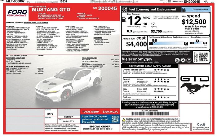 Mustang GTD window sticker