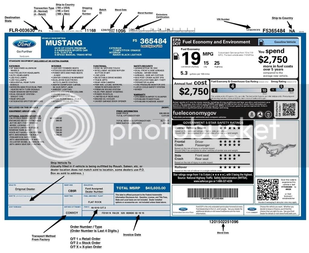 Window Sticker Decoder / Translated Mustang7G 2024+ S650 Mustang